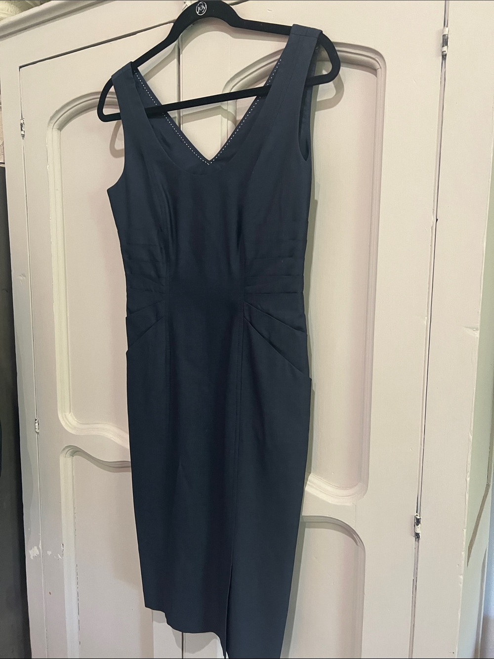 V-Neck Sleeveless Midi Sheath Dress in Charcoal